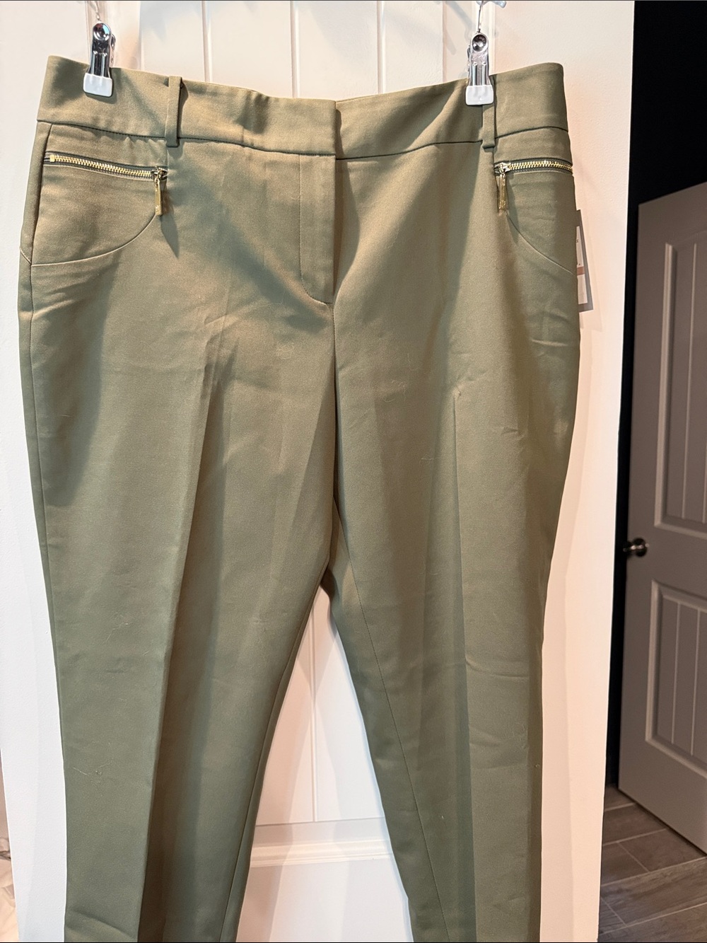 Chaus Olive Green Straight Leg Trousers with Zip Pockets